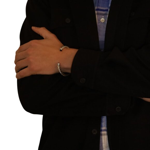 David Yurman Cable Classic Onyx Men's Cuff Bracelet 7 1/4" - Sterling Silver 925 - Picture 2 of 6